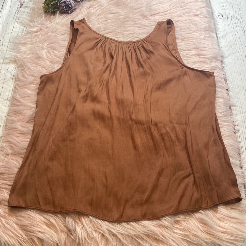 Current Air Sleek Draped Low-Back Blouse Brown sz L